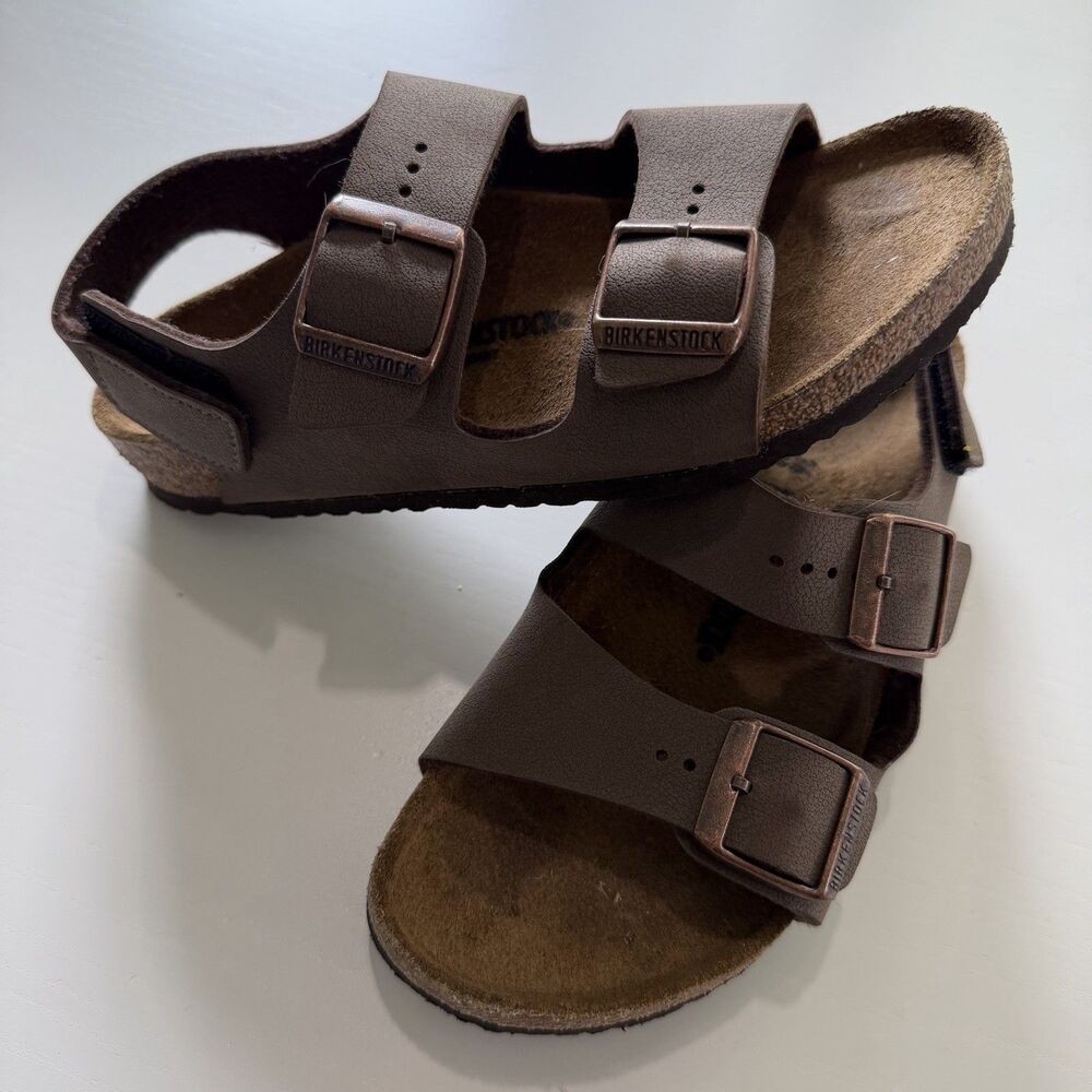 Birkenstock Milano Brown Taupe Leather Sandals Kids EU Size 34 US4